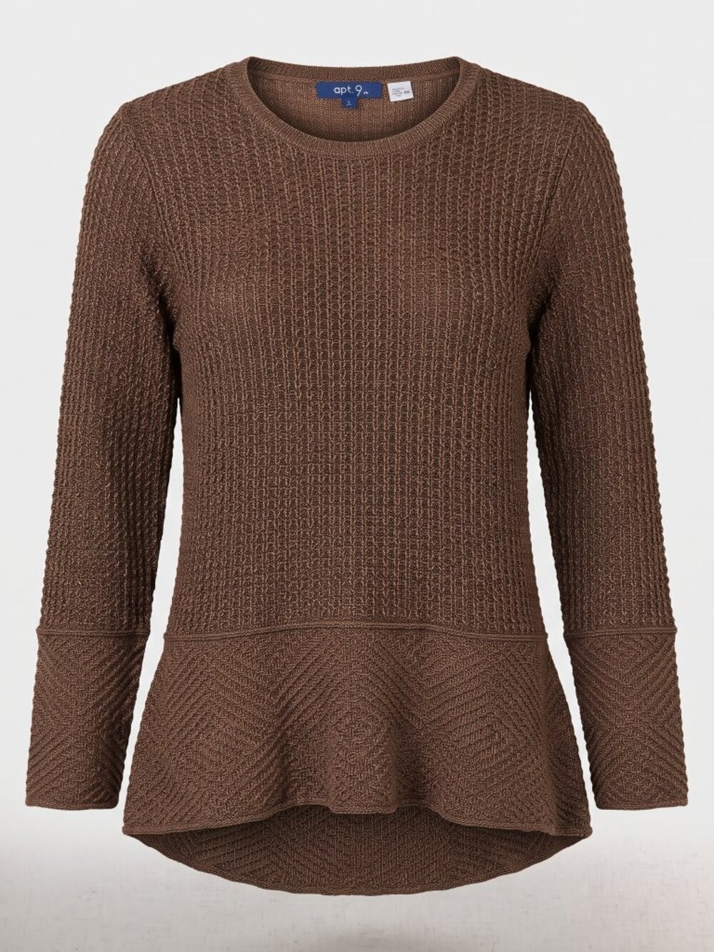 Eight Eight Eight Brown 100% Cotton Textured Knit Sweater, Size L, Boho Chic